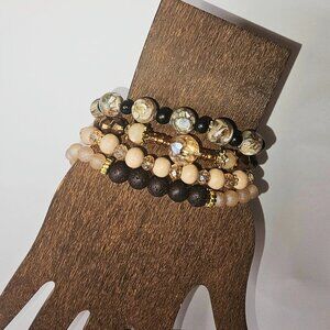 Boho Brown Beaded Stack Bracelet